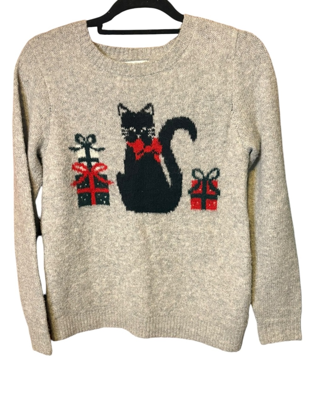 Cupcakes and Cashmere Black Cat Christmas Sweater Gray XS Holiday